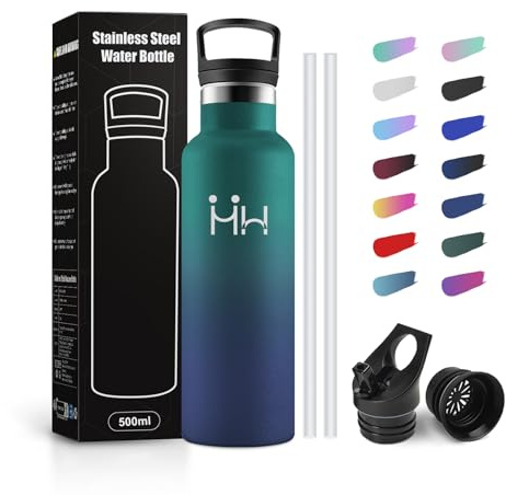 JAPORIA Borraccia Termica Bambini 500ml, Borraccia con Cannuccia, Bottiglia in Acciaio Inox a Prova di Perdite, senza BPA, Borracce per Bambini, Scuola, Palestra, Ciclismo