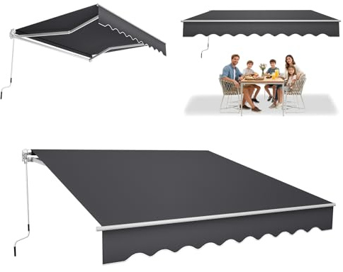 ACXIN Store banne en aluminium de 3 m x 2,5 m - Protection solaire - À bras articulés - Protection UV - Manivelle facile - Toit de terrasse - Gris foncé
