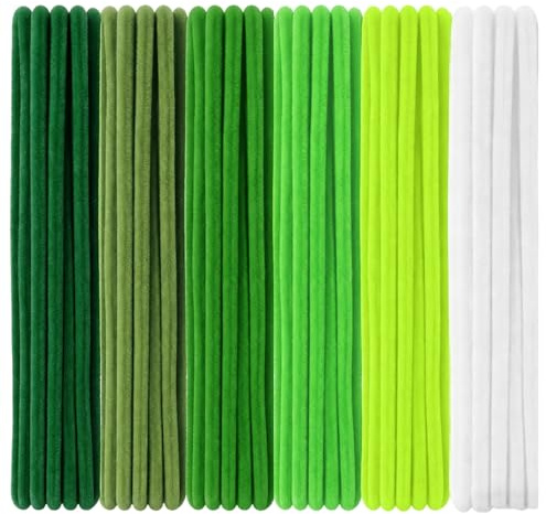 Grün Pfeifenreiniger 100 Stück Chenilledraht Grüne Serie Pfeifenreiniger für DIY Blumen, Handarbeiten (30 cm x 7mm)