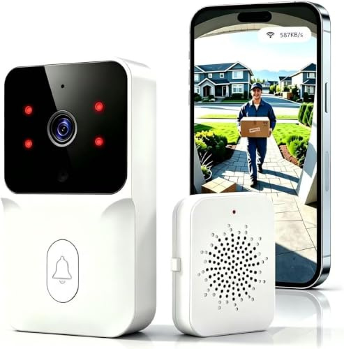 Générique Sonnette Caméra sans Fil 1080P HD, IP65 Extérieur, Détection Mouvement, Appel Vidéo, Pile Autonome, Installation 5 Min