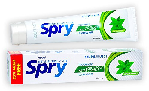 Spry Natural Xylitol Toothpaste 5oz for Adults and Kids - Fluoride Free, Gentle for Sensitive Teeth Whitening and Remineralizing, Breath Freshening, Mouth Moisturizing, Spearmint (Pack of 1)