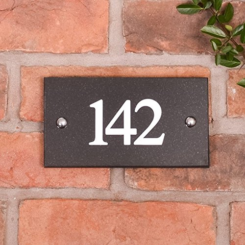 Premium Solid Granite House Number Plaque – 3 Digit Engraved Address Sign | 18x10cm Handcrafted Black Granite Number Plate | Weatherproof Door Sign for Home Entrance by Signs & Numbers