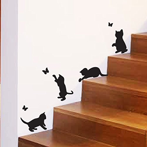 Chats Jouant Catching Butterflies Home Vinyl Wall Sticker Décor Decal Mural Kitchen Animaux Papier Peint décoration Enfants Chambre