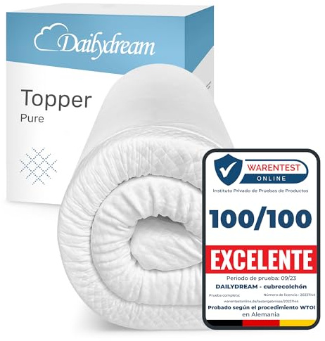Surmatelas Dailydream 160 x 200 cm | Mousse à mémoire de Forme | Édition Pure, modèle L |7 cm d'épaisseur |pour Matelas inconfortables, sommiers tapissiers et Lits d'appoint