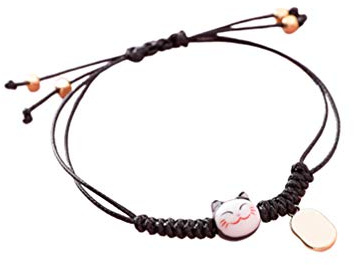 Bracelet Bouddhiste Chaîne Rouge Bracelet Porte- Chat Porte- Mauvais Oil Et Bonne Chance pour La Prospérité Et Le Succès pour Le Cadeau d'anniversaire du Nouvel an (Noir)