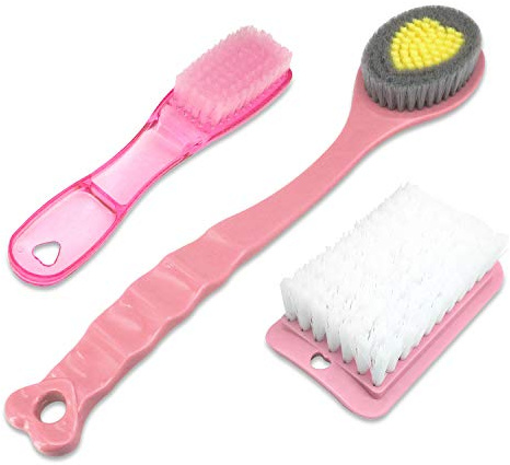 QiCheng & LYS Handbrause Bürste Mit Langem Griff Badebürste Mit Langem Griff Schuhbürste, Brettbürste (Rose und 2PCS)
