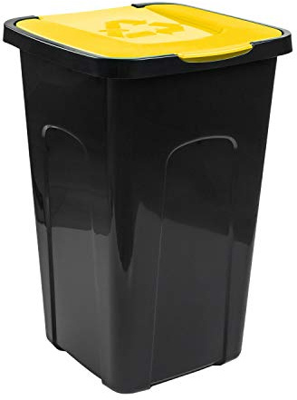 PAFEN Poubelle 50L avec couvercle à charnière Poubelle de recyclage en plastique (PP) pour tri des déchets jaune