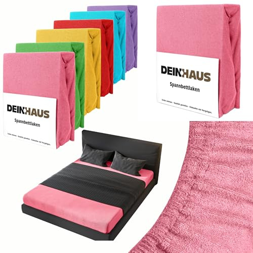 DH DEIN.HAUS Frottee Spannbettlaken 200 x 220 cm – Baumwolle, mit Gummizug, weich & pflegeleicht, Bettlaken – Farbe: Korallenrot