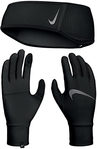 NIKE Mens Essential Running Headband and Glove Set L/XL Black/Black/Silver