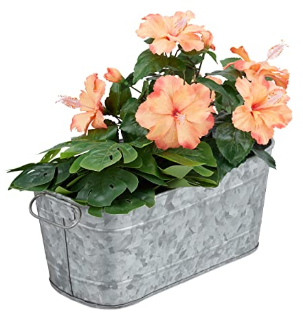 Relaxdays Jardinera, para Jardín, Balcón e Interior, para Plantar, Diseño Vintage, Metal, 16 x 38 x 19 cm, Plateado