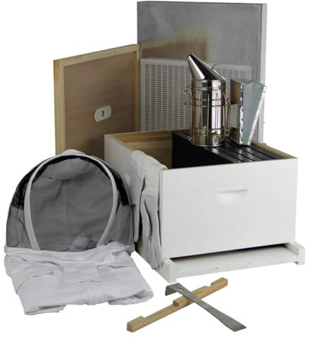 Nubee Deluxe Beehive Starter Kit with Dovetail Joints - Complete Beekeeping Set for Beginners Hive Construction, Protective Gear, and 10 Total Frame Capacity