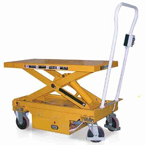 Piattaforma elevatrice elettrica a batteria su ruote carrello a forbice per movimentazione e sollevamento elettrico a singolo pantografo su piano fisso mm.1010x520 h.max.950 Portata Kg.1000 NPC100EF