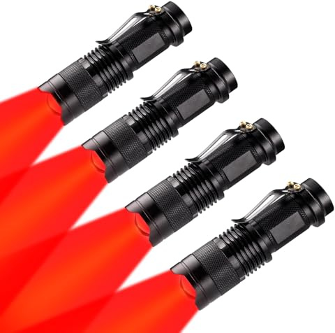 WAYLLSHINE (Pack of 4) Single Mode Red Light Flashlight, 1 Mode Red LED Flashlight Red Flashlight Torch, Red LED Red Light For Astronomy, Aviation, Night Observation