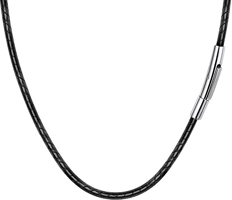 Berry Only 2MM 51CM Kunstleder Halskette Herren ohne Anhänger, Geflochten Lederkette mit Verschluss Druckknopf, Lederband Kette Herren Schwarz, Leder Halskette Geschenke für Männer Valentinstag