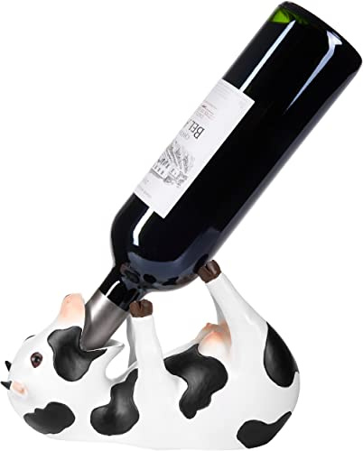 Brubaker Weinflaschenhalter durstige Kuh - Flaschenhalter | Trinkende Tiere - Flaschenständer lustig - Deko Figur Bauernhof Handbemalt Weinzubehör - Witzige Dekoration - Wein Geschenk