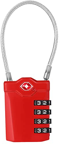 ZHEGE Lucchetto TSA per Valigia USA, Lucchetto Valigia con Cavo Flessibile da 14 cm, Lucchetto Armadietto Combinazione a 4 Cifre, Lucchetto Combinazione per Zaino, Valigetta, Bagagli (1 Pezzo, Rosso)