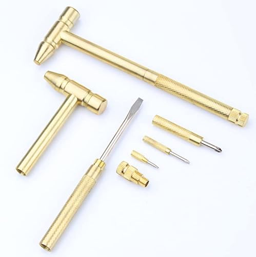 6-in-1 Mini Brass Dual Head Small Multifunction Copper Hammer with Detachable Screwdriver for Jewelry Watch Repair