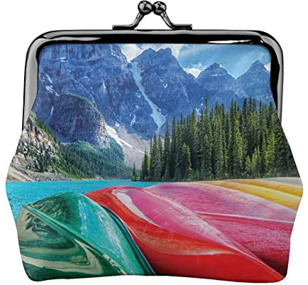 Monedero pequeño con Estampado de Barco y Lago de montaña, Bolsa de Cuero con Cierre de Beso, Monedero de Cambio, Regalos para Hombres y Mujeres