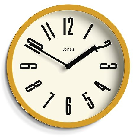 JONES CLOCKS® Hot Tub Horloge Murale | Petite Horloge Ronde rétro | 20cm | Jaune Moutarde | Chiffres faciles à Lire | Idéale pour Cuisine, Bureau, Chambre d’Enfant, Petits ou Grands espaces
