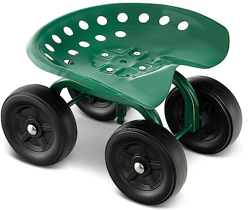 RELAX4LIFE Rollsitz, Gartensitz mit 4 Rädern, Gartenrollsitz 360 ° Drehbar & Höhenverstellbar 28-40,5cm, Fahrbarer Arbeitssitz aus Metall, bis 150kg Belastbar, für Gartenarbeit & Autopflege