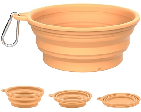 TOKAYIFE Comedero Plegable para Perros Cuencos para Perros Bol Portátil de Viaje con Mosquetón Apto para Uso en Interiores y Exteriores (Un Tazón Individual, Naranja)