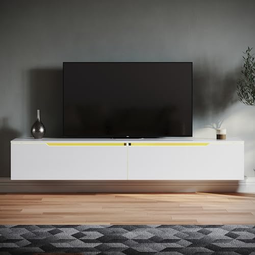 SONNI Mobile TV di design Esteso con Illuminazione a Led in Bianco Mobile TV Basso(180x35x30cm) per Camera da Letto, Soggiorno o Sala di Rricevimento