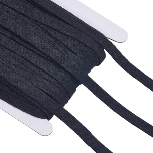 GORGECRAFT 30 Yard 10mm Flache Kordelzugschnur Schwarzes Kordelzug-Ersatzseil Weiche Polyesterschnüre Rollband Gestrickt Für Jogginghosen Bekleidungszubehör Kordelzug-Ersatz