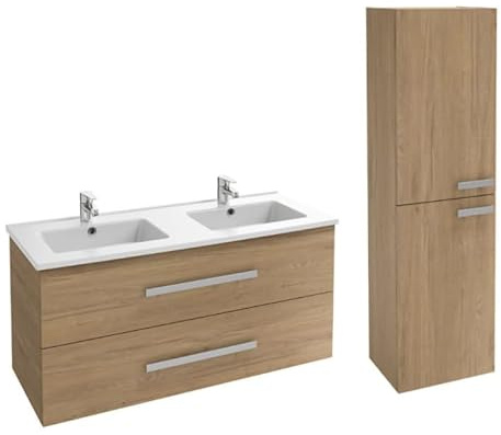 Jacob Delafon Meuble Double Vasque 120 cm Ola up + Colonne de Salle de Bain chêne