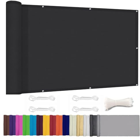 Lingle888 Balkon Sichtschutz PB2 PES blickdichte Balkonumspannung mit Ösen und Kabelbinder 8 Tage geliefert - in div.20 Größen & 14 Farben 420D(Schwarz,1.1x4.5m)