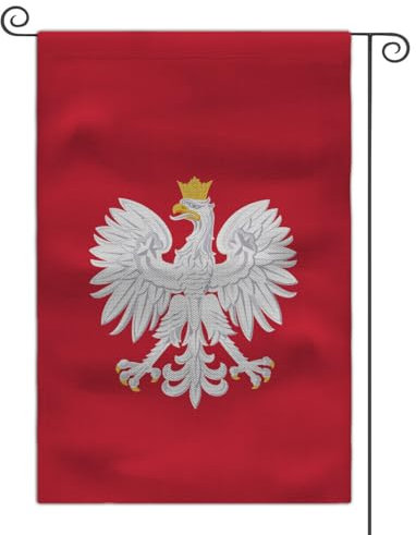 Drapeau médiéval de jardin avec armoiries - 30,5 x 45,7 cm - Double face - Drapeau d'extérieur (Royaume de Pologne)