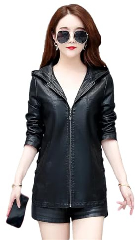 Alloaone Damen Echtlederjacke Echtlederjacke Schaffell Oberbekleidung Große Größe Langarm black XL