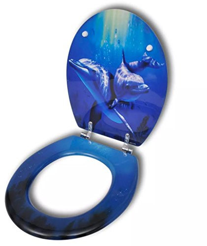 LAPOOH Toilettensitz MDF Deckel Delfine, Klodeckel, Toilettendeckel, Wc Sitz, Klobrille, Wc Deckel, Toilettenbrille,