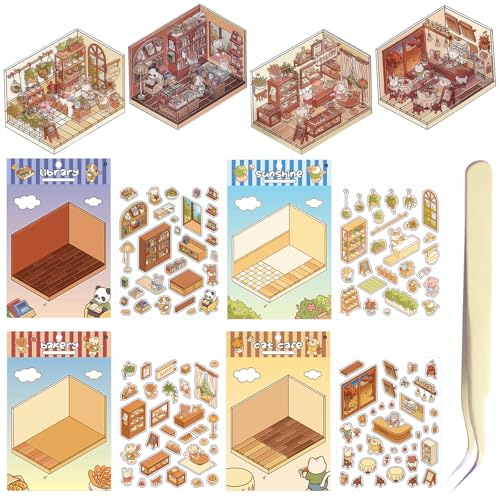 Thoquene 4 Sets 3d Vinyl Sticker Scene Set für Relief Stress, Mit Tweezers