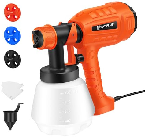 Farbspritzgerät für Wände und Decken, Zaun und Terrassen Farbspritzgerät, Elektrische HVLP Spritzpistole für Schuppen, Wände, Gartenmöbel, Elektrisches Farbspritzgerät mit 3 Düsen und 3 Mustern,1000ML