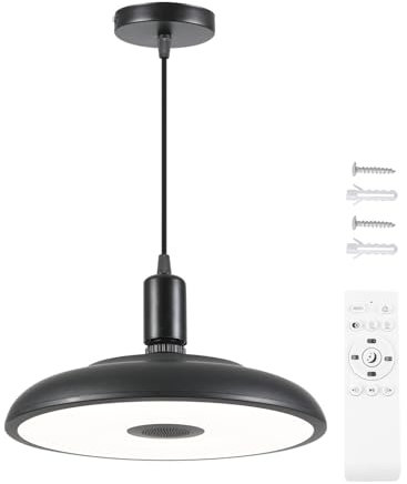 Lampada a Sospensione LED 28CM per Isola da Cucina, Uso Interno ed Esterno Lampadario, Luce Pendente Nera Impermeabile con Cambio di Colore per Cucina, Bar, Sala da Pranzo, Camera da Letto, Soggiorno