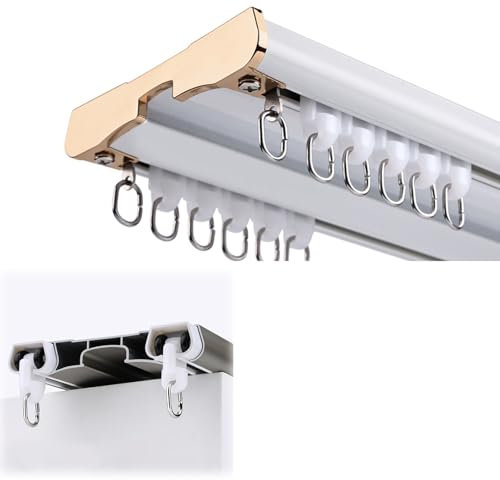 Vorhangschiene 2 Läufig Gardinenschiene Deckenmontage 2m Gardinenstange Aluminium 3.0m Robustes Schiebevorhangschienen 4.0m Ideal for Duschfenster, Wohnmobil-Raumteiler 6m(Weiß,160cm)