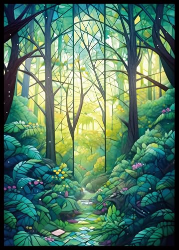 MTG Card Sleeves -Stained Glass Forest- Ultra Clear Front & Matte Finish Back, 100 Count Standard Size TCG Sleeves, Matte Art Sleeves for Magic The Gathering