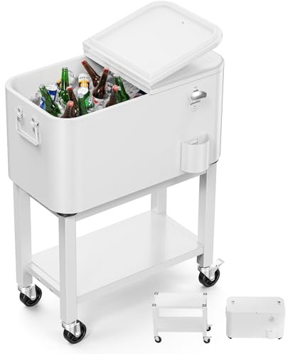 Bonnlo Glacière à roulettes Frigo de Jardin ou Camping avec Bouchon de Décapsuler l'Ouvre-Bouteille et l'Attrappe-Capsule Chariot Frigorifique pour Patio Jardin Terrasse