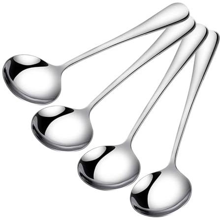 Round Soup Spoons Stainless Steel Spoon, Easy-Clean Round Soup Spoon, Soups Spoonss for Soups, Dinner, Kitchen, Cutlery Spoonss Set, Use for Home, Kitchen Or Restaurant
