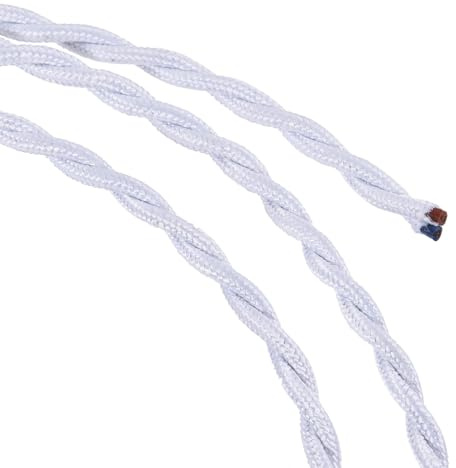 TA-VIGOR 3M Twisted Cloth Covered Wire, 2 Core 18AWG Vintage Woven Fabric Electrical Cable, Lamp Cable Modern Cloth Covered Wire for DIY Industrial Pendant Ligh, White