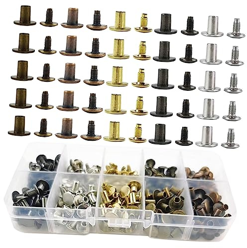 OFFIGAM Kit de Remaches para Cuero 150 Piezas 5 Colores Tornillos de Encuadernación Manualidades Decoración de Ropa para Marroquinería
