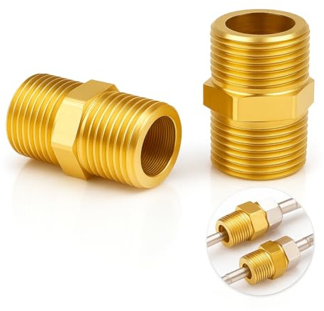 Tuwonwa 2 PCS Doppelnippel G1/2 Zoll(Ø 20mm) aus Messing Mit Außengewinde,Gewindefitting Verbindungsstück Sechskant,Hochdruck Doppel Nippel Für Trinkwasser, Heizung, öl, Luft, Gasleitungen