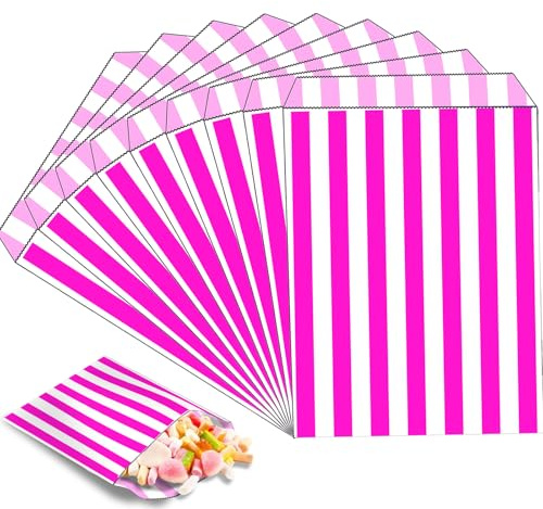 MOMAHUA 100 Stück Rosa Mini Papiertüten Candy Bar Naschitüten, Klein Kraft Butterbrottüten Bunt, 13x18cm Geschenktüten Tüten Candybar Brotpapiertüten für Halloween, Weihnachten, Hochzeiten