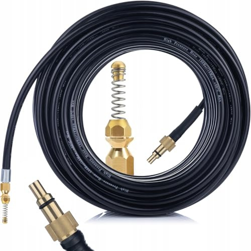 Rosfix Tubo Pulizia Fognature 10m con Ugello Molla in Ottone – 1/4, Alta Pressione | ricambio per idropulitrice Lavor, Parkside PHD, Kanwod | Accessorio per Scarichi e Grondaie