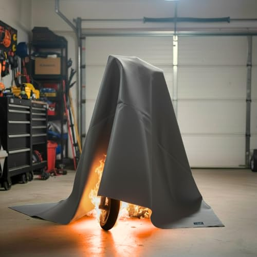 Feuerfeste Decke, 4 x 4 m – Glasfaser 550 °C mit doppelter Silikonbeschichtung und Stahlnähten | Brandschutz für Batterien, Roller, Werkstätten und Heimgebrauch