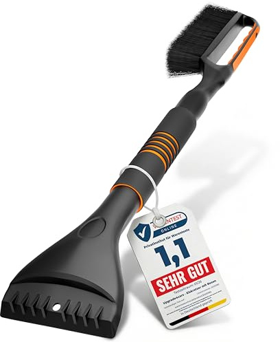 upgrade4cars Grattoir à Glace Voiture avec Balai Haut de Gamme & Stable | Premium Balai à Neige Doux pour la Peinture & Long | Grattoir Pare-Brise Réglable INCL. Poignée Ergonomique & Brosse