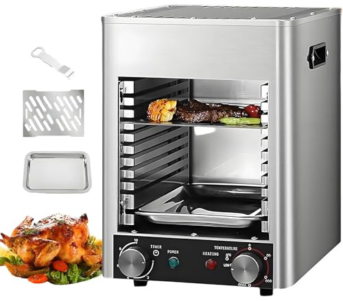 JIYINGHUI Gewerblicher Steakgrill Bis 800 °c, 1700W Profi-Elektrogrill Für Steaks, Edelstahlgrill, Gasfrei, 10-Stufiger Verstellbarer Rost, Für Rindfleisch, Hähnchen Und Gemüse 10GrillingSlots