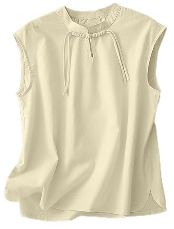 Top Femme sans Manches Ample Hauts D'Été Décontractés en Coton Et Lin pour Femmes Débardeur Chemise À Nœud Chinois Gilet D'Été Style Ethnique Rétro Blouse Femme Chic Et Élégant
