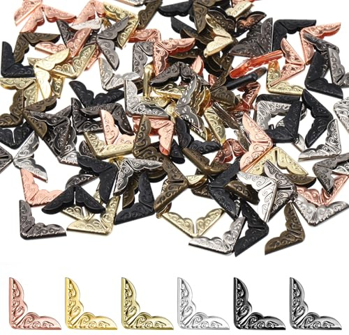 Qulkws 120 Stück Bucheckenschutz, Dreieckiges Schutzecke Kantendekor Kantendekor, 6 Farben, Buchecken Metall für Bücher Fotoecke Scrapbooking Fotoalbum Menüordner Tagebücher