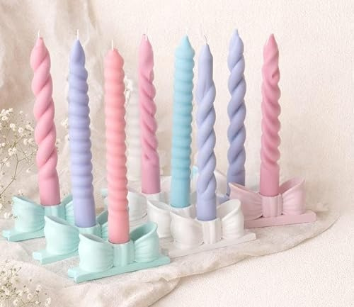 Velas con Intención Decorativas de Colores Pastel, Set de Velas Artesanales con Diseño Trenzado, Rosa, Violeta, Verde, Azul y Amarillo